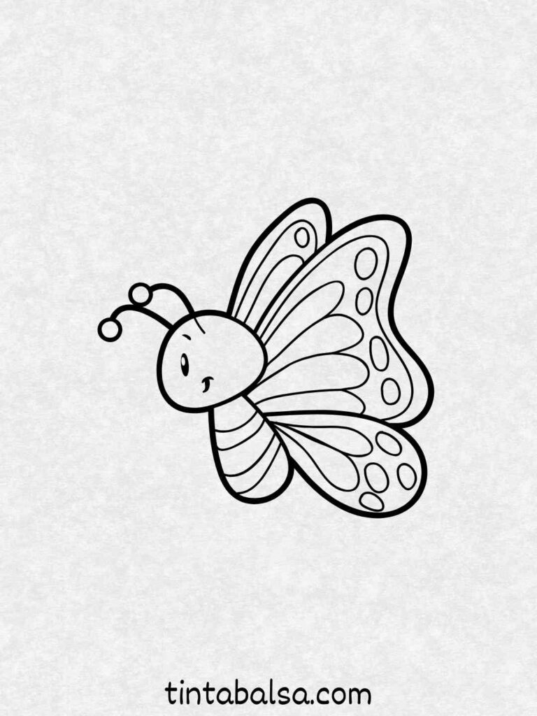 Una mariposa con patrones en sus alas Dibuja alas simétricas y llenas de detalles.