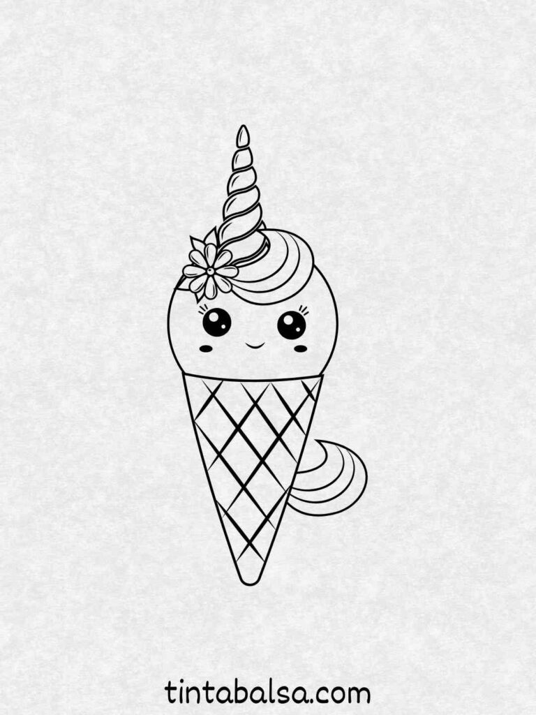 Un helado con carita kawaii Haz un cono de helado con ojos grandes y expresión adorable.
