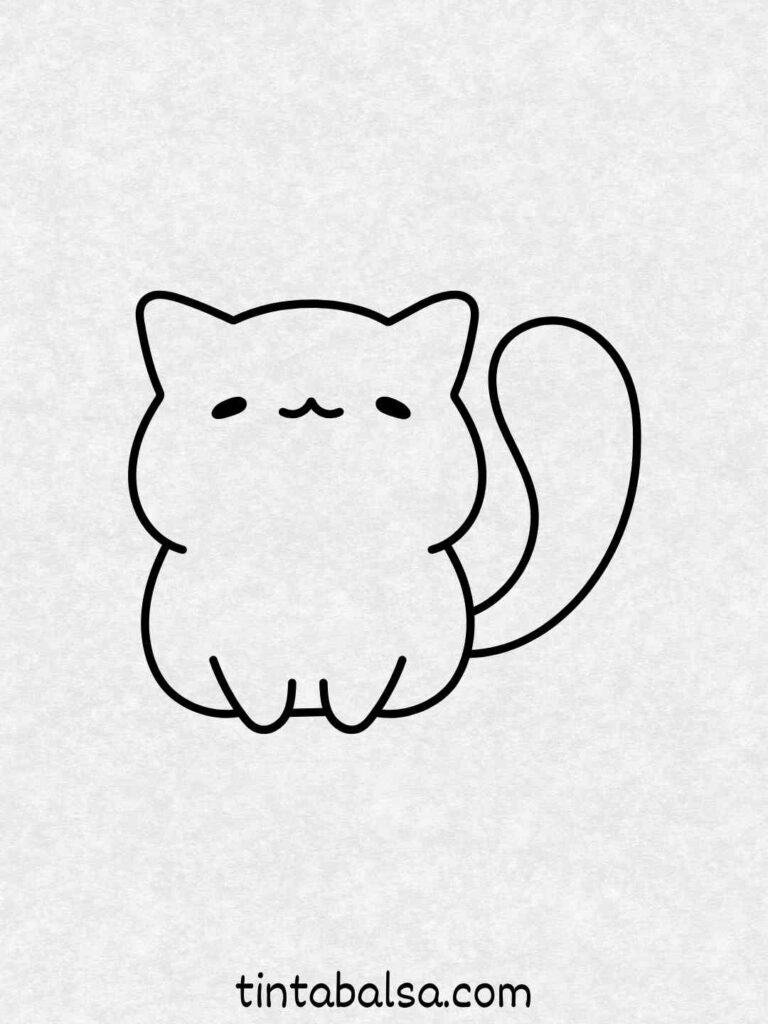 Un gato en estilo kawaii Haz un gato tierno con ojos grandes y líneas simples.