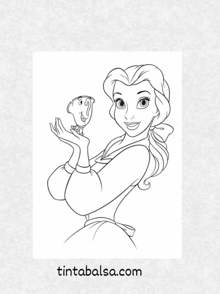 Boceto de Bella leyendo un libro con su vestido amarillo.