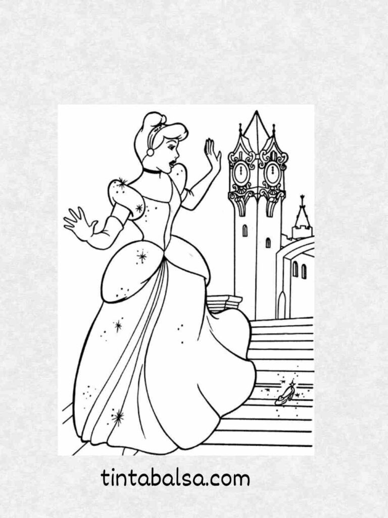 Dibujo de Cenicienta con su vestido azul brillante