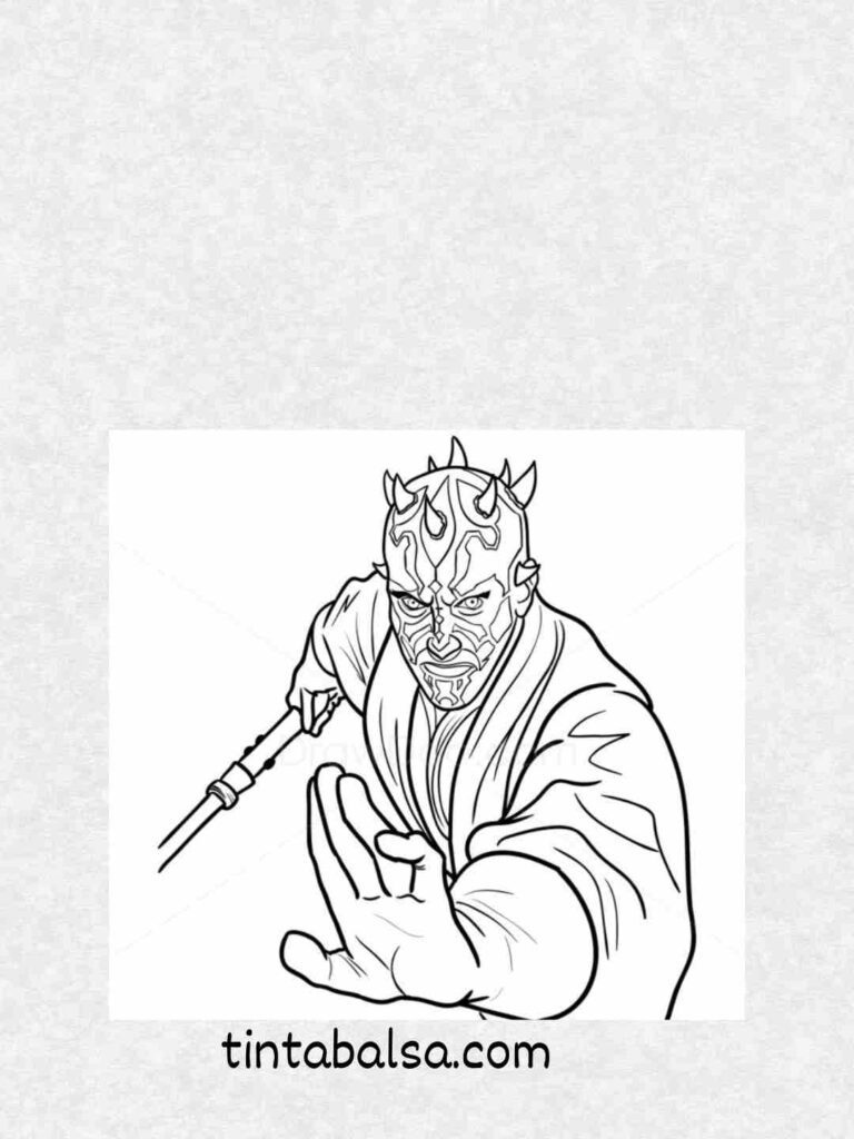  Ilustración intensa de Darth Maul con su sable doble.