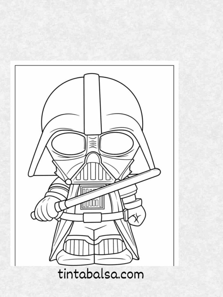  Boceto oscuro y detallado de Darth Vader con su casco icónico.