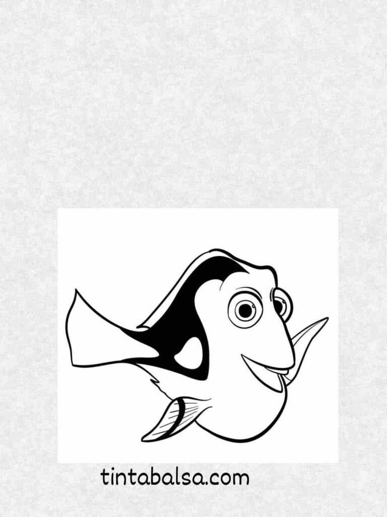 Ilustración de Dory con una expresión divertida y alegre.