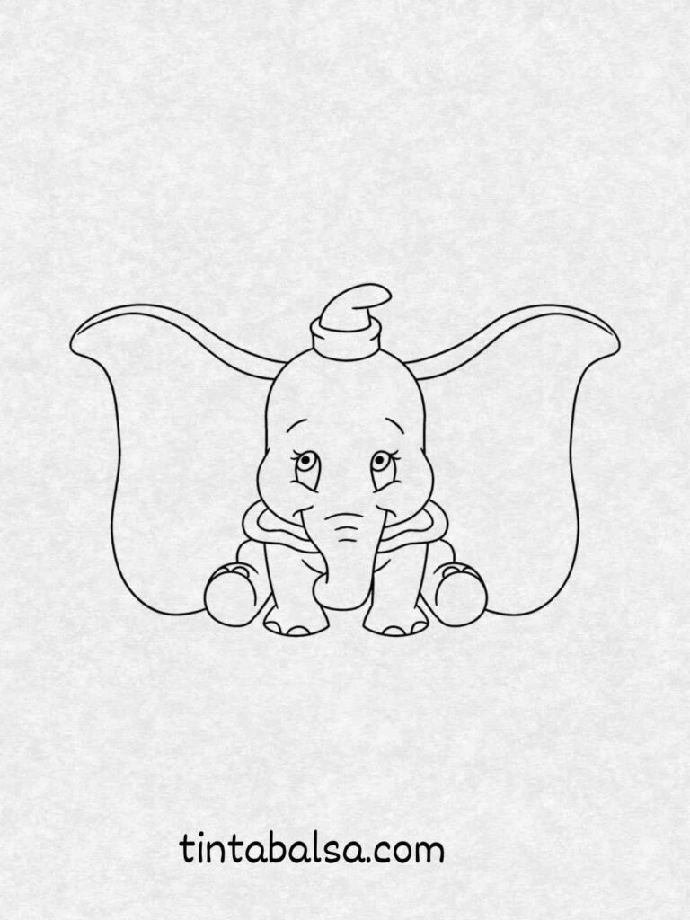 Dumbo volando con sus enormes orejas y un sombrero de circo.