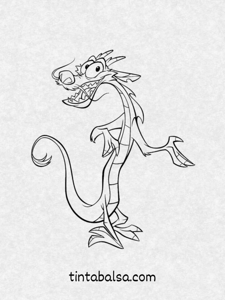 Mushu el dragón posando con una sonrisa pícara.