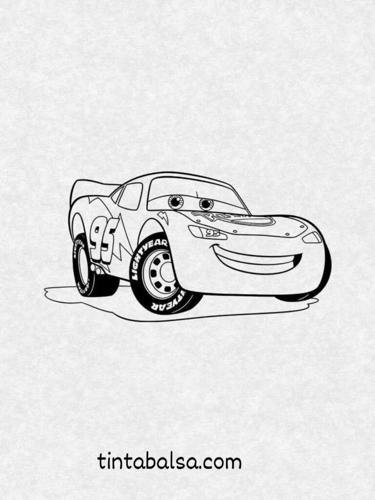  Rayo McQueen corriendo en una pista con una sonrisa segura.