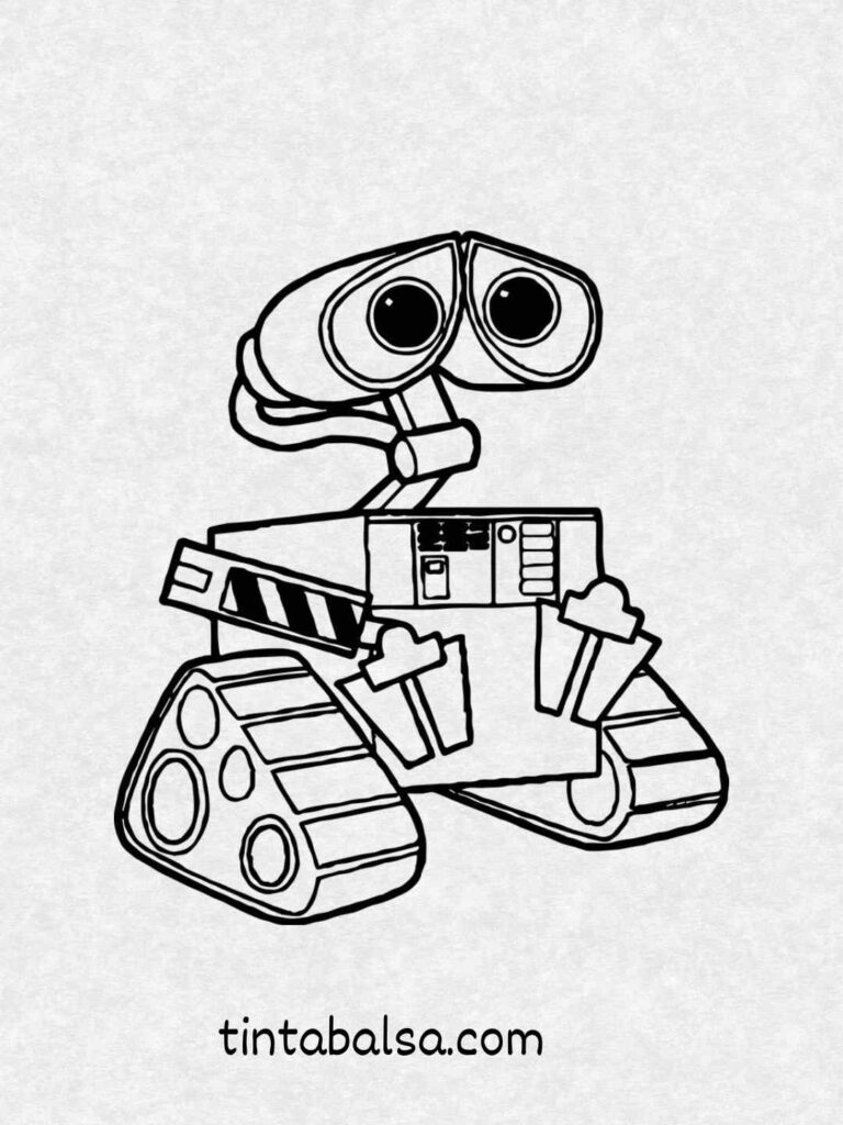 WALL-E sosteniendo una planta mientras está rodeado de basura.