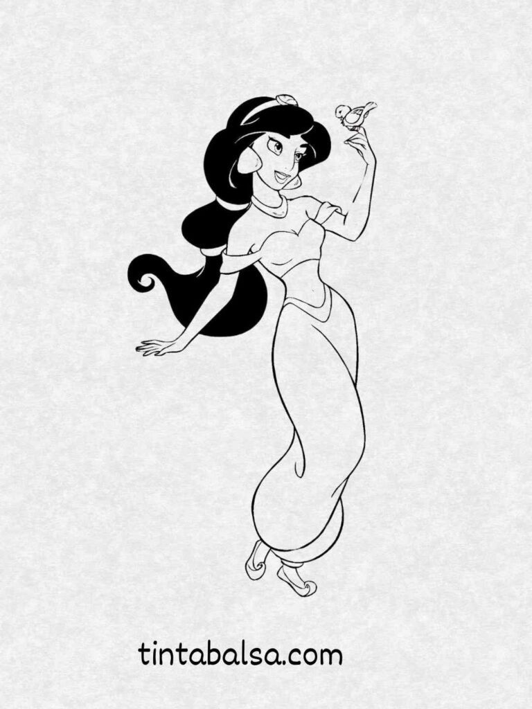Princesa Jazmín sobre una alfombra mágica volando por Agrabah.
