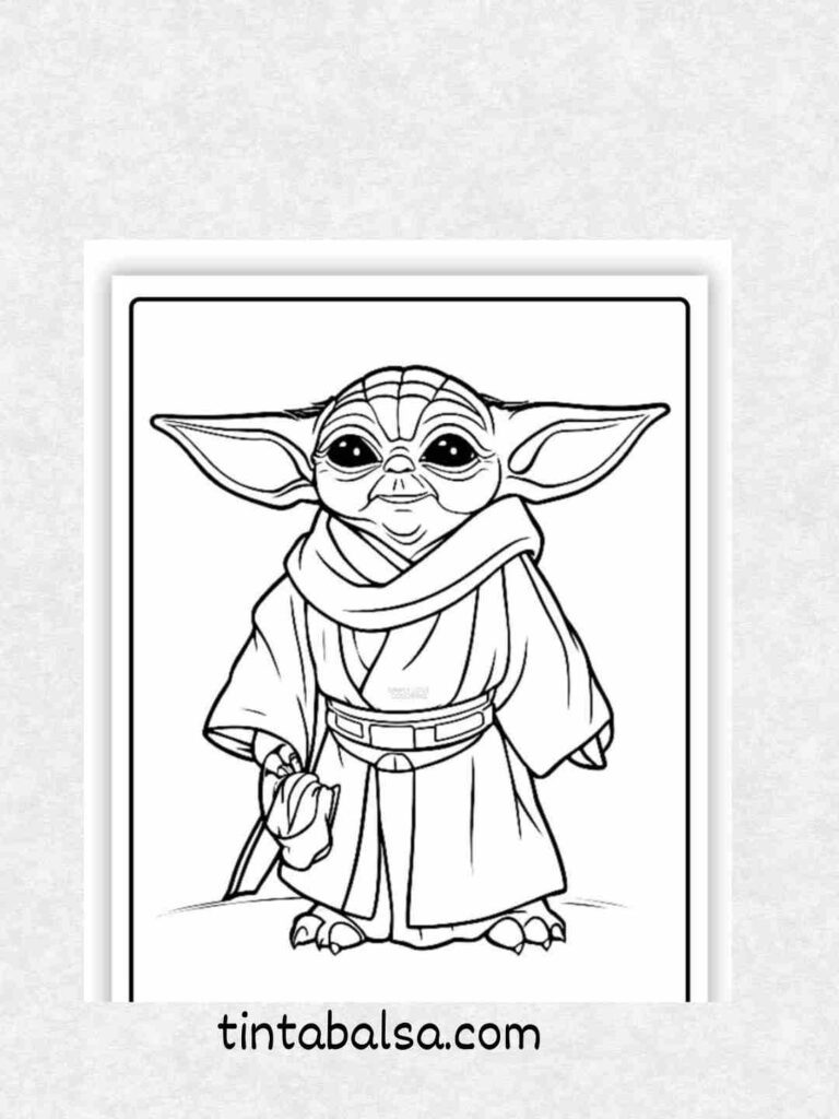 Dibujo tierno de un Porg con expresión curiosa.