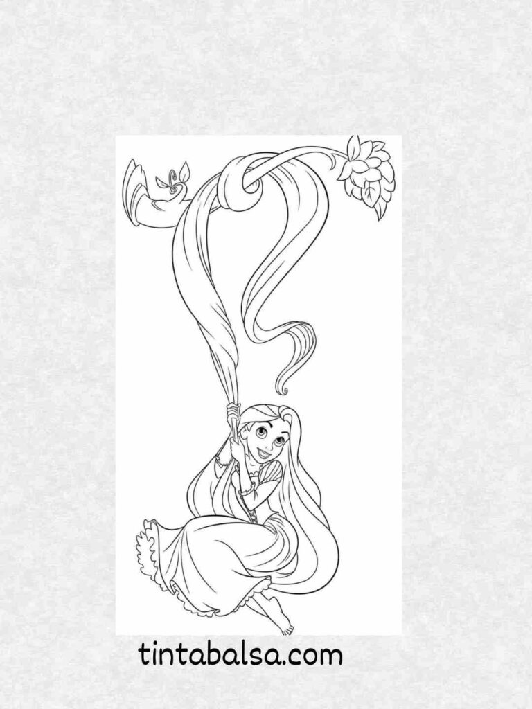 Dibujo de Rapunzel con su largo cabello dorado