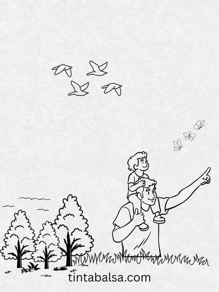 Papá y Yo en la Naturaleza
Dibujo de papá y su hijo(a) disfrutando de la naturaleza juntos
