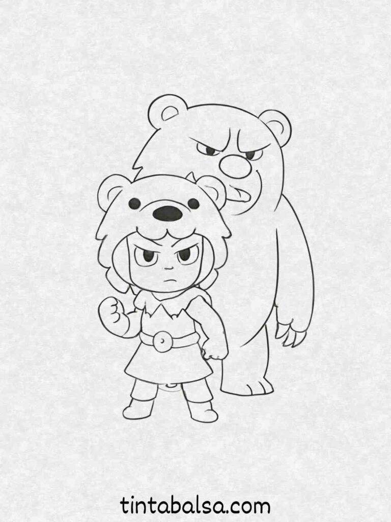 Nita y su oso – Nita invocando a su gran oso en medio de un bosque mágico.