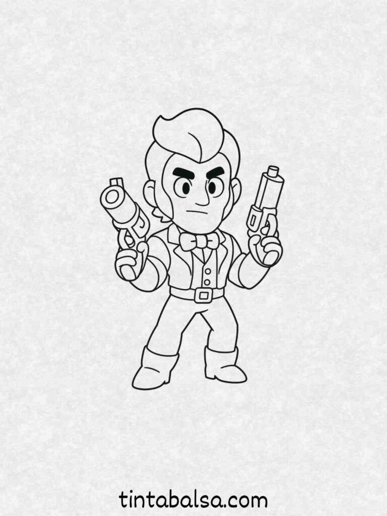 Colt – Colt disparando con sus pistolas dobles, con cabello rojo brillante y una pose confiada.